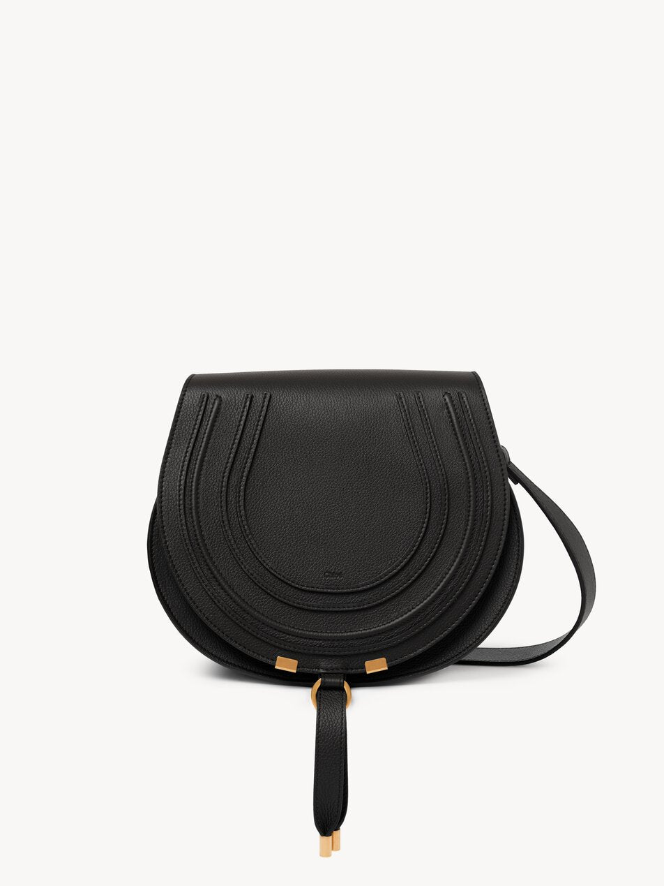 CHLOE Marcie saddle bag in grained leather Black by CHLOE