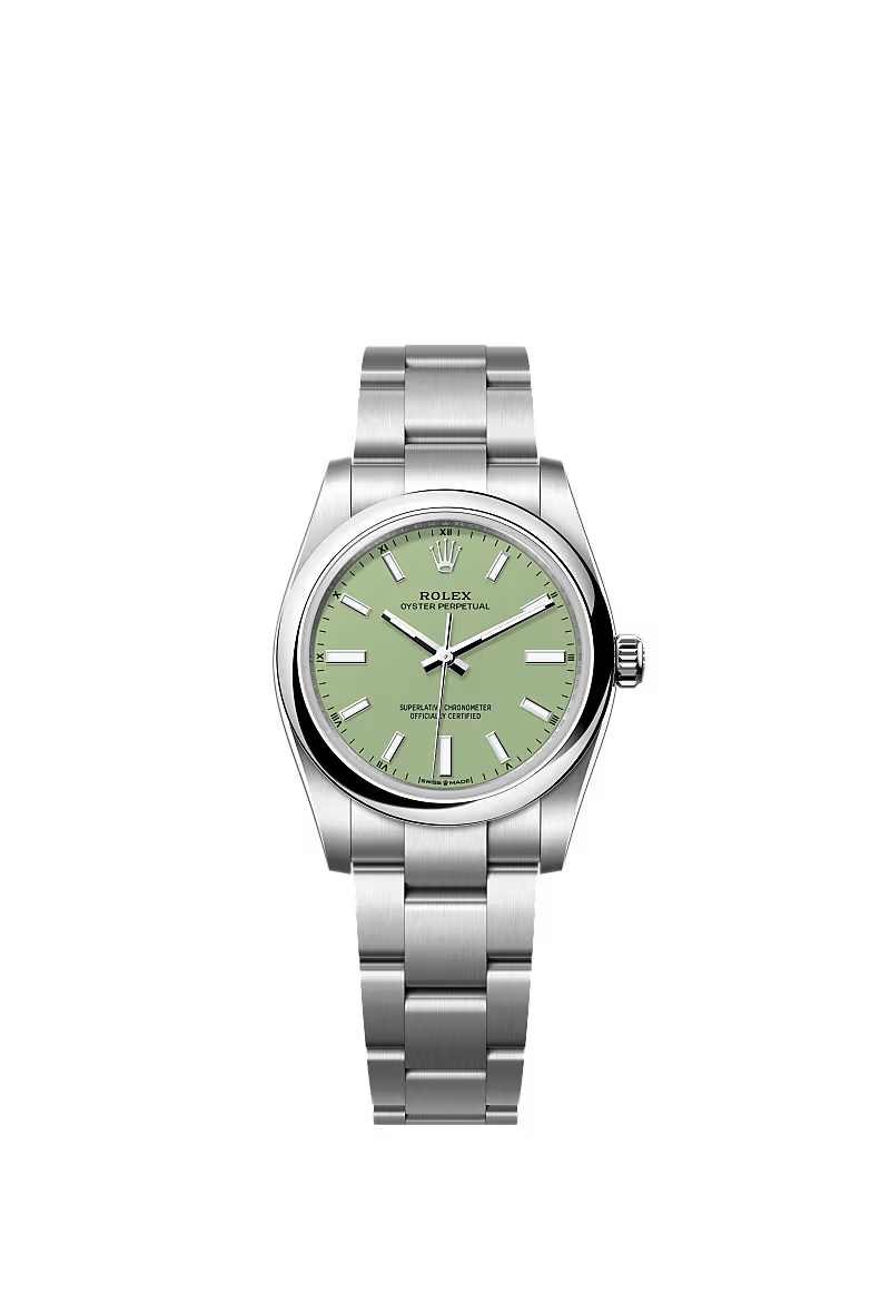 Women’s Rolex Oyster Perpetual 34 124200 – Pistachio Dial, Oystersteel