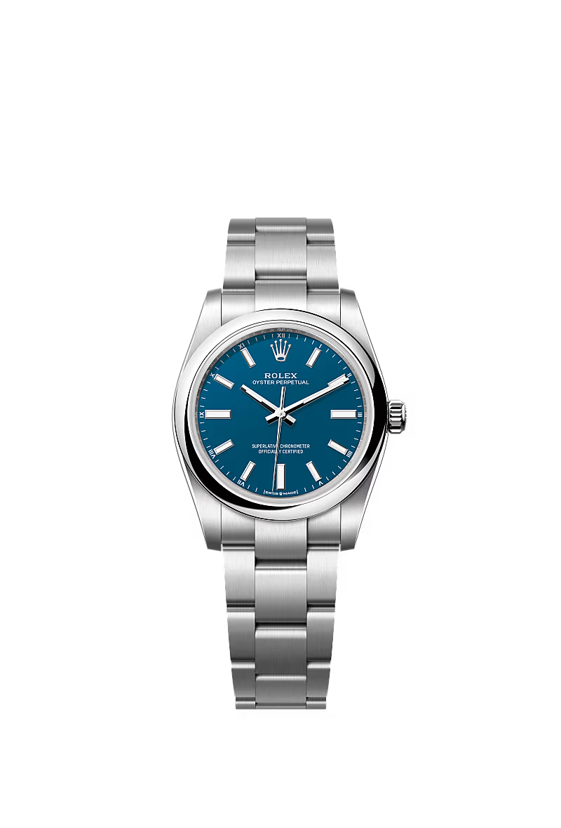 Women’s Rolex Oyster Perpetual 34 124200 – Med Blue Dial, Oystersteel