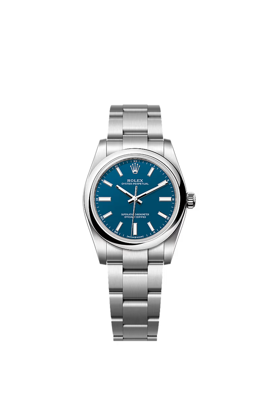Women’s Rolex Oyster Perpetual 34 124200 – Med Blue Dial, Oystersteel
