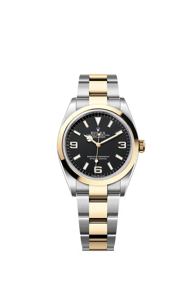 Men’s Rolex Explorer 36 124273 Black Dial Yellow Rolesor Oyster Automatic Watch