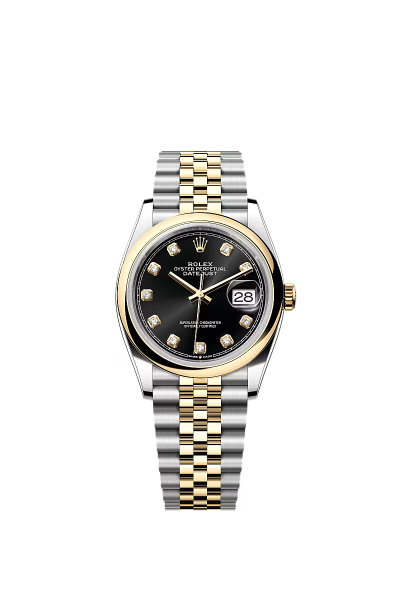 Men’s Rolex Datejust 36 Ref. 126203 – Yellow Rolesor, Bright Black Diamond Dial, Jubilee Bracelet