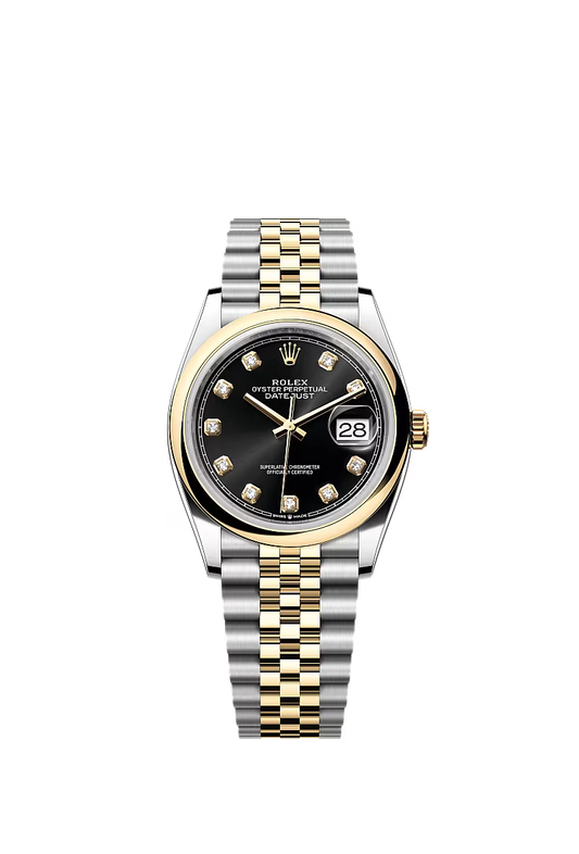 Men’s Rolex Datejust 36 Ref. 126203 – Yellow Rolesor, Bright Black Diamond Dial, Jubilee Bracelet
