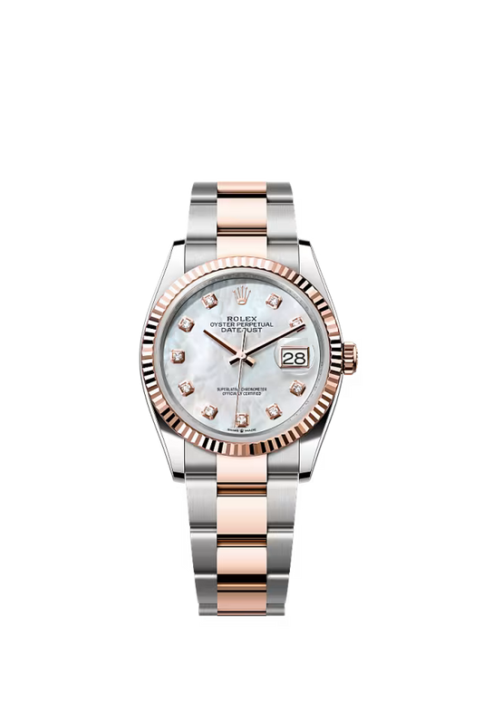 Rolex Datejust 36 126231 Men’s Watch – Oystersteel & Everose Gold, White Mother-of-Pearl Diamond Dial, Fluted Bezel