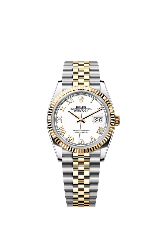 Women’s Rolex Datejust 36 Ref. 126233 – Yellow Rolesor, Fluted Bezel, White Dial, Jubilee Bracelet