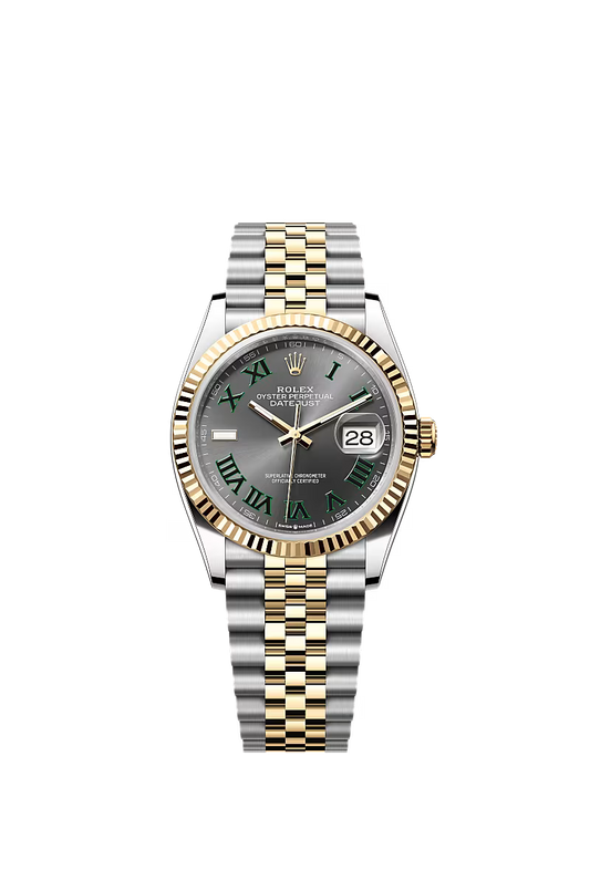 Women’s Rolex Datejust 36 Ref. 126233 – Yellow Rolesor, Fluted Bezel, Slate Dial, Jubilee Bracelet