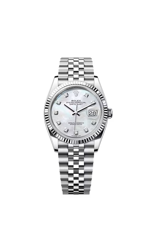 Men’s Rolex Datejust 36 126234 Oystersteel & White Gold Automatic Watch – White Mother-of-Pearl Diamond Dial