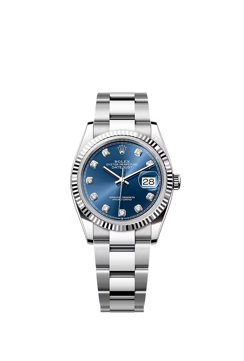 Men’s Datejust 36 Ref. 126234 Automatic Watch in Oystersteel & White Gold (Bright Blue Diamond Dial)