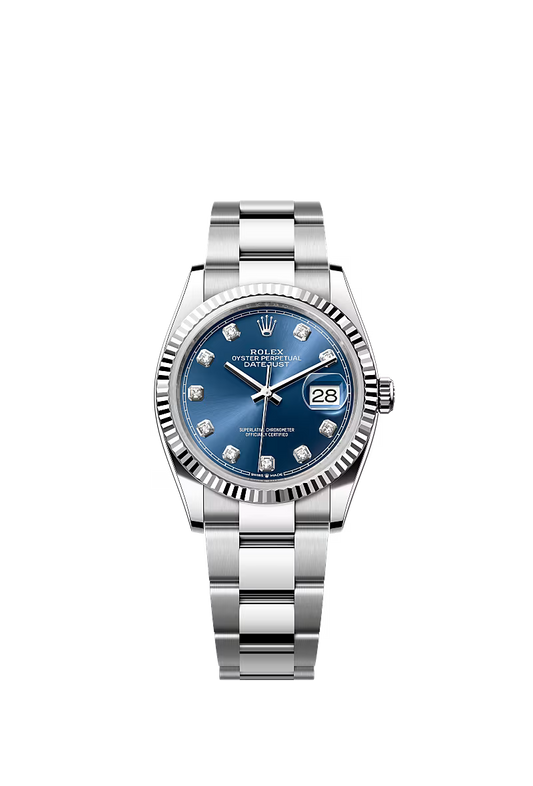 Men’s Datejust 36 Ref. 126234 Automatic Watch in Oystersteel & White Gold (Bright Blue Diamond Dial)