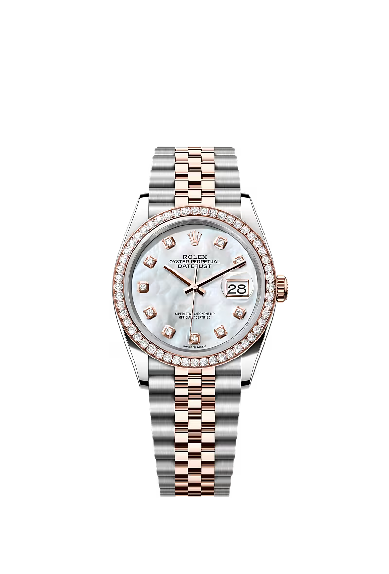 Men’s Rolex Datejust 36 126281RBR Automatic Watch with White Mother-of-Pearl Diamond Dial