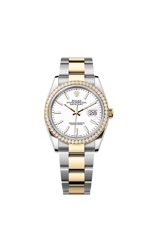Women’s Rolex Datejust 36 Ref. 126283RBR – Yellow Rolesor, Diamond Bezel, White Dial, Oyster Bracelet