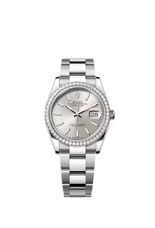Men’s Rolex Datejust 36 126284RBR Oystersteel & White Gold Automatic Watch – Silver Diamond Bezel