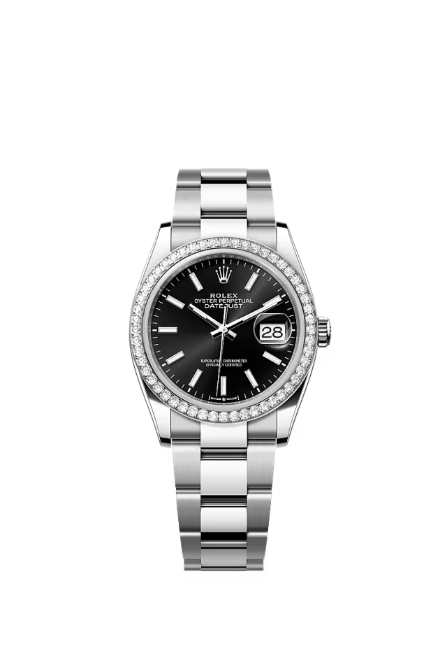 Men’s Rolex Datejust 36 126284RBR Oystersteel & White Gold Automatic Watch – Bright Black Diamond Bezel