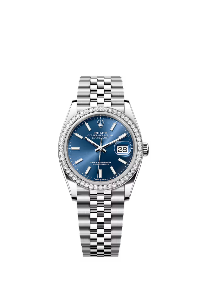 Men’s Rolex Datejust 36 126284RBR Oystersteel & White Gold Automatic Watch – Bright Blue Dial with Diamonds