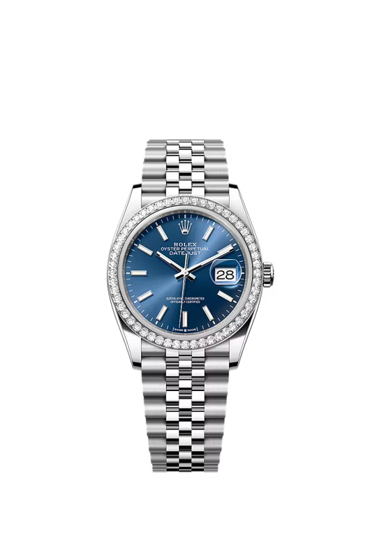 Men’s Rolex Datejust 36 126284RBR Oystersteel & White Gold Automatic Watch – Bright Blue Dial with Diamonds