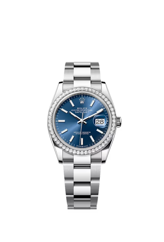 Men’s Rolex Datejust 36 126284RBR Oystersteel & White Gold Automatic Watch – Bright Blue Diamond Bezel