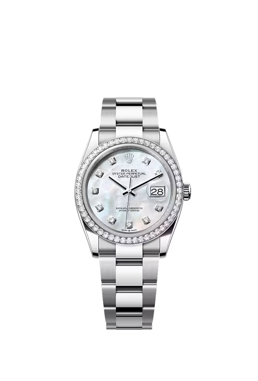 Men’s Rolex Datejust 36 126284RBR Oystersteel & White Gold Automatic Watch – White Mother-of-Pearl Diamond Dial