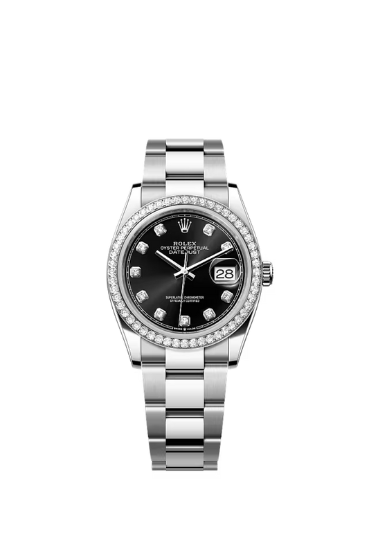 Men’s Rolex Datejust 36 126284RBR Oystersteel & White Gold Automatic Watch – Bright Black Diamond Dial