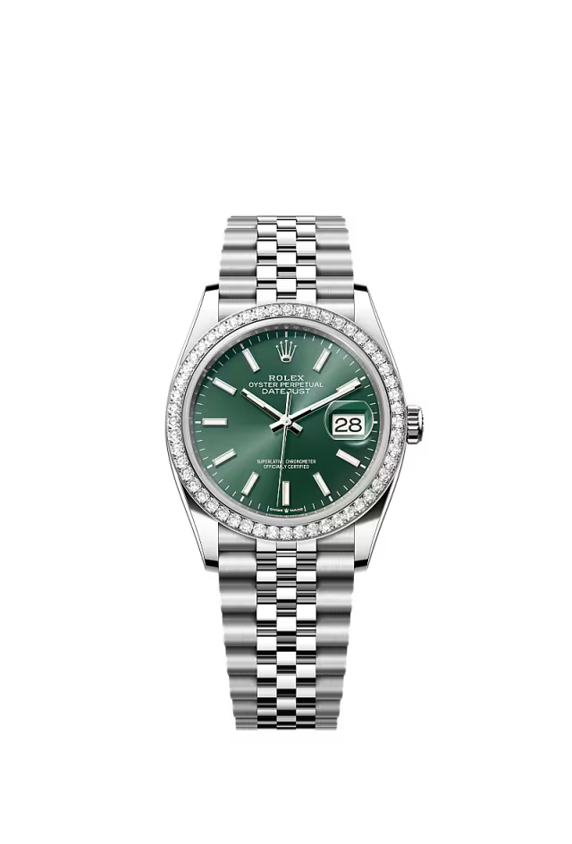 Men’s Rolex Datejust 36 126284RBR Oystersteel & White Gold – Mint Green Dial with Diamonds