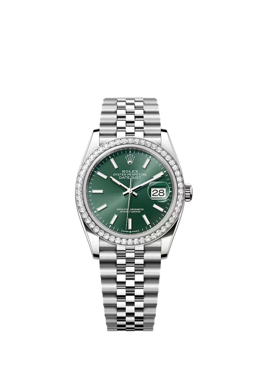 Men’s Rolex Datejust 36 126284RBR Oystersteel & White Gold – Mint Green Dial with Diamonds