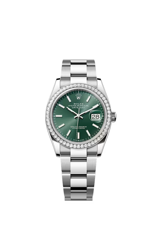 Men’s Rolex Datejust 36 126284RBR Oystersteel & White Gold Automatic Watch – Mint Green Diamond Bezel