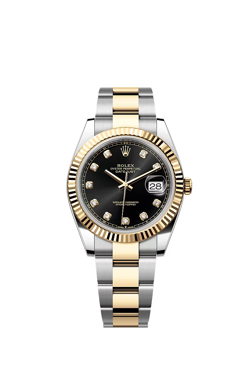 Men’s Rolex Datejust 41 Ref. 126333 Oystersteel & Yellow Gold Watch – Bright Black Diamond Dial