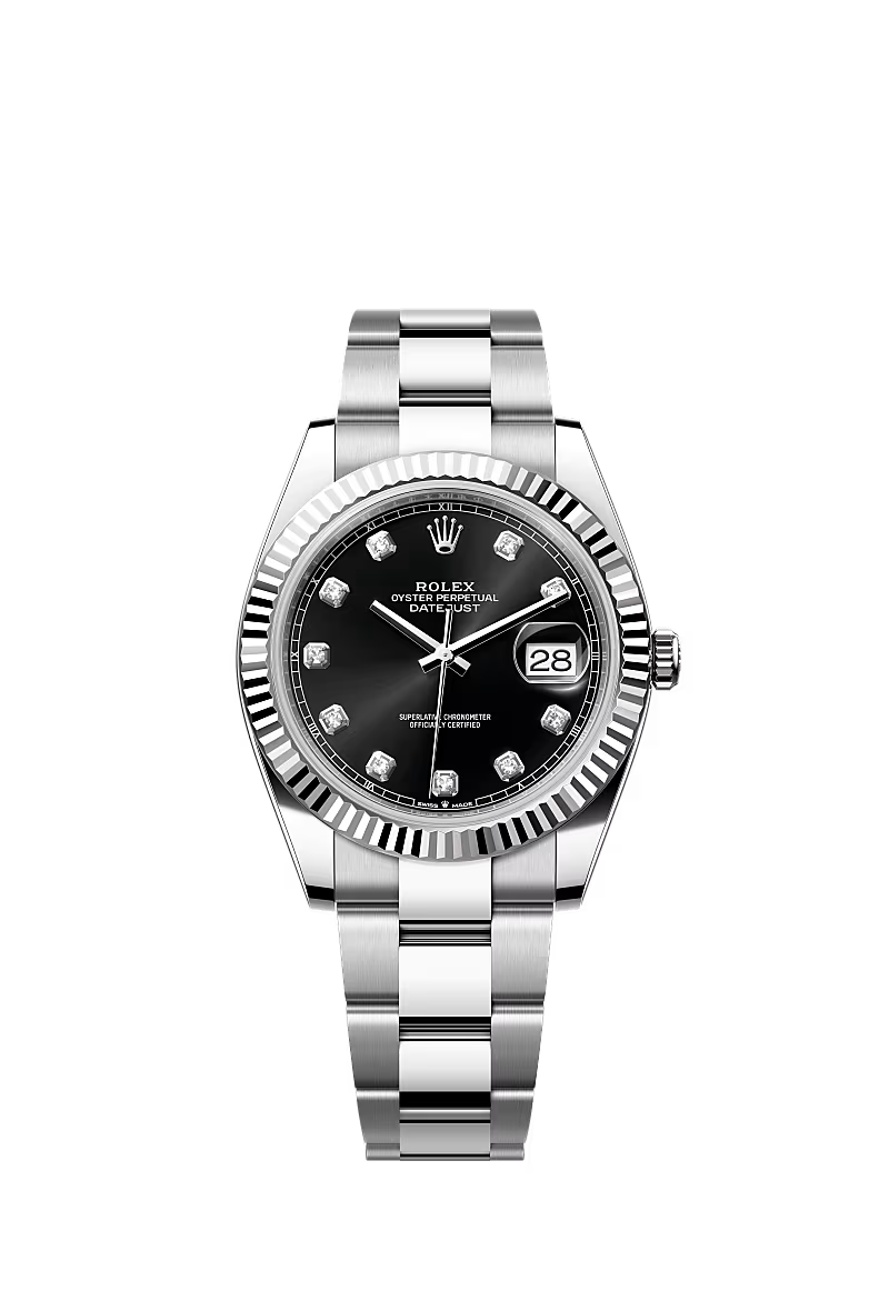 Men’s Datejust 41 Ref. 126334 Automatic Watch – White Rolesor, Bright Black Diamond Dial, Oyster Bracelet