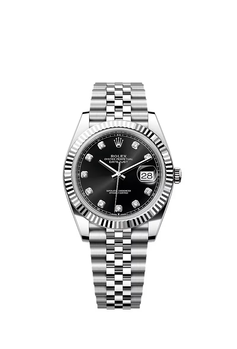 Men’s Rolex Datejust 41 Ref. 126334 – White Rolesor, Bright Black Diamond Dial, Jubilee Bracelet
