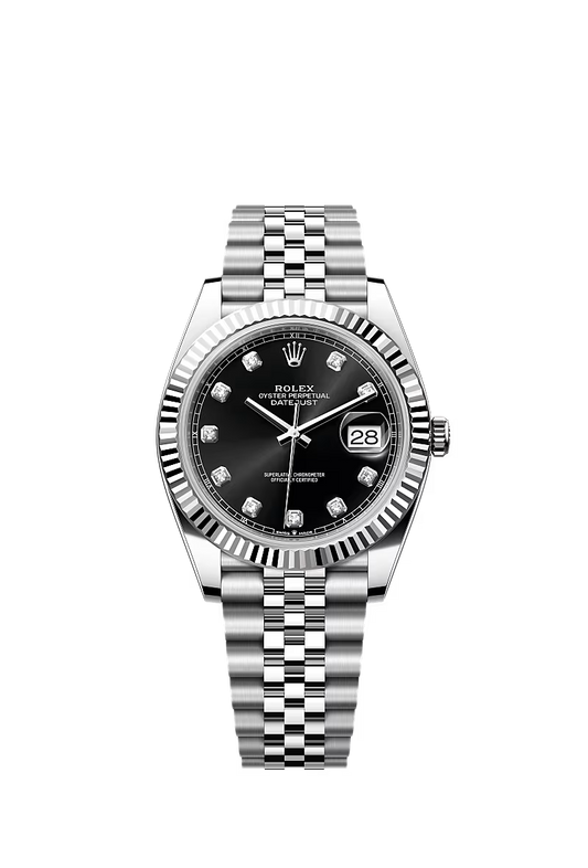 Men’s Rolex Datejust 41 Ref. 126334 – White Rolesor, Bright Black Diamond Dial, Jubilee Bracelet