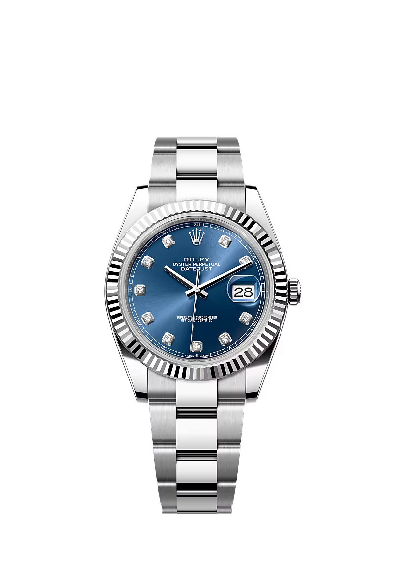 Men’s Datejust 41 Ref. 126334 Automatic Watch – White Rolesor, Bright Blue Diamond Dial, Oyster Bracelet