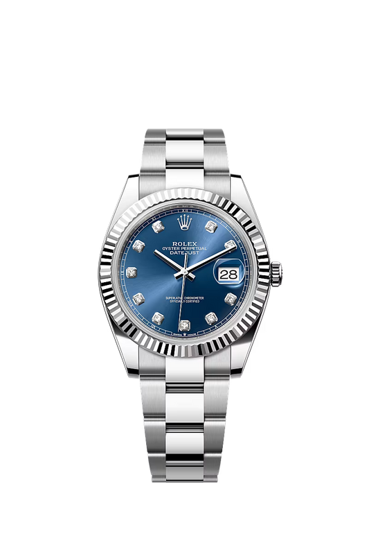 Men’s Datejust 41 Ref. 126334 Automatic Watch – White Rolesor, Bright Blue Diamond Dial, Oyster Bracelet