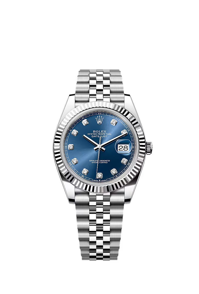 Men’s Rolex Datejust 41 Ref. 126334 – White Rolesor, Bright Blue Diamond Dial, Jubilee Bracelet