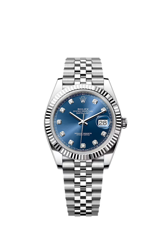 Men’s Rolex Datejust 41 Ref. 126334 – White Rolesor, Bright Blue Diamond Dial, Jubilee Bracelet