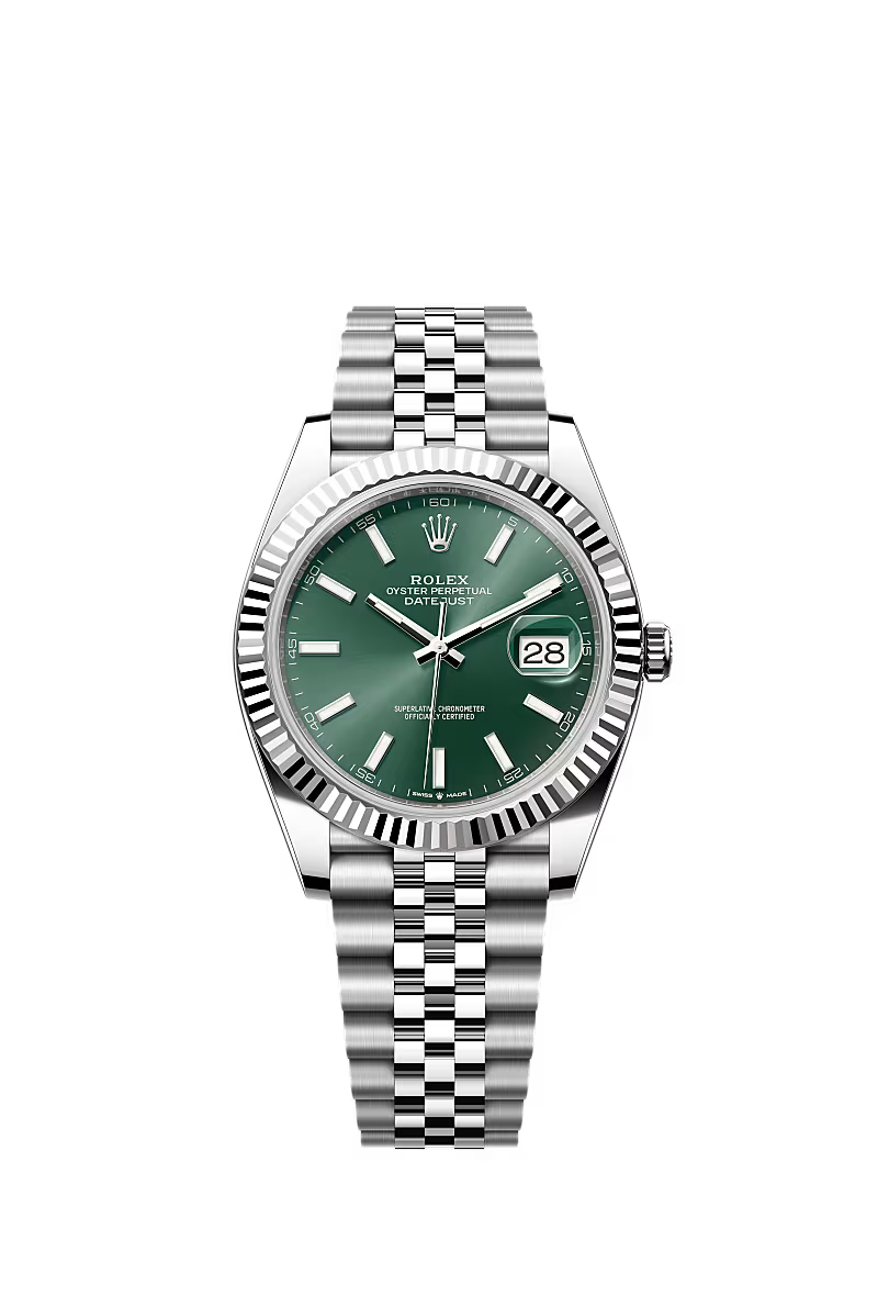 Men’s Rolex Datejust 41 Ref. 126334 – White Rolesor, Mint Green Dial, Jubilee Bracelet
