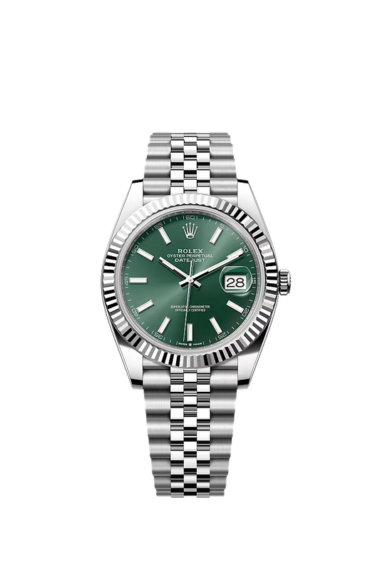 Men’s Rolex Datejust 41 Ref. 126334 – White Rolesor, Mint Green Dial, Jubilee Bracelet