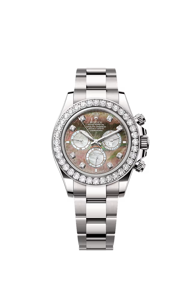 Men’s Rolex Cosmograph Daytona 126579RBR – Black & White Mother-of-Pearl Dial with Diamonds, White Gold