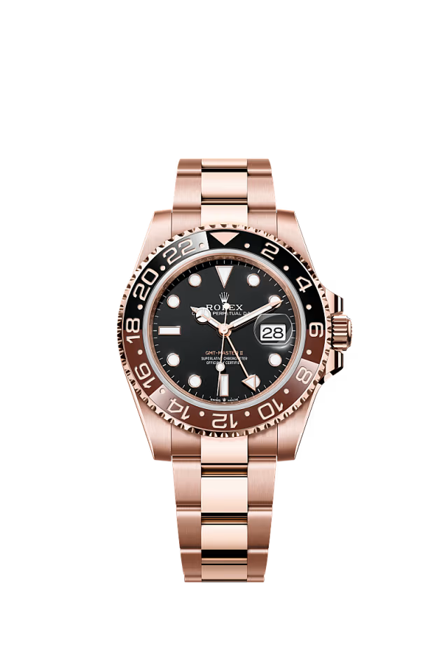 Men’s Rolex GMT-Master II 126715CHNR – 18K Everose Gold, Brown & Black Bezel, Black Dial
