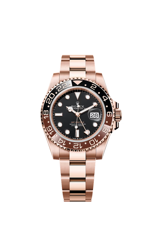 Men’s Rolex GMT-Master II 126715CHNR – 18K Everose Gold, Brown & Black Bezel, Black Dial