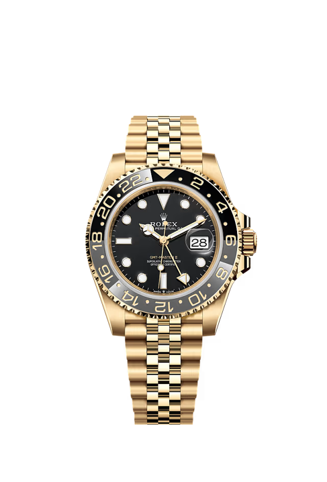 Men’s Rolex GMT-Master II 126718GRNR – 18K Yellow Gold, Grey & Black Bezel, Black Dial
