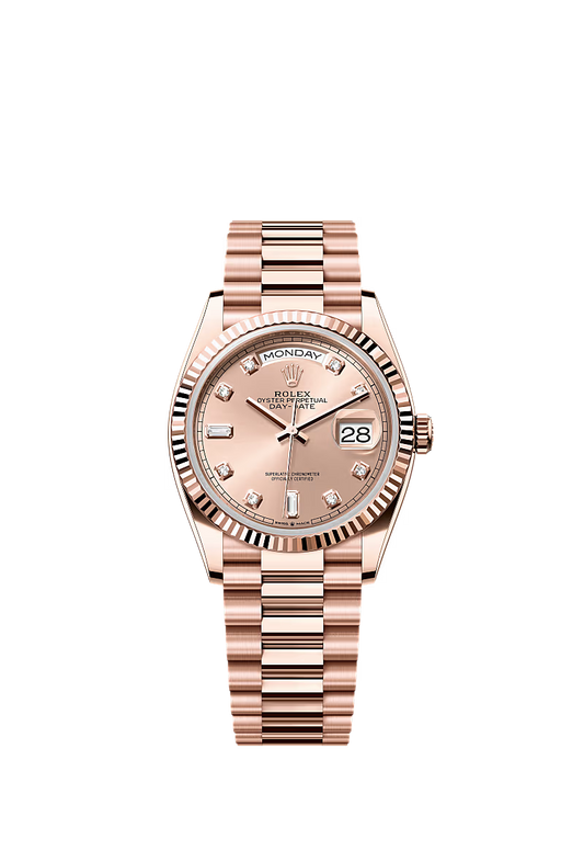 Men’s Rolex Day-Date 36 18K Everose Gold Rosé Diamond Dial Watch – Reference 128235 - Zeuskicks