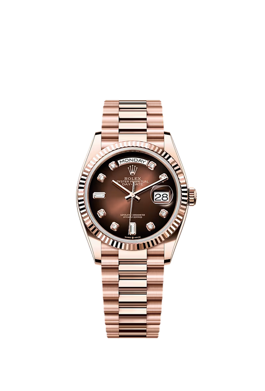 Men’s Rolex Day-Date 36 18K Everose Gold Brown Ombré Diamond Dial Watch – Reference 128235 - Zeuskicks