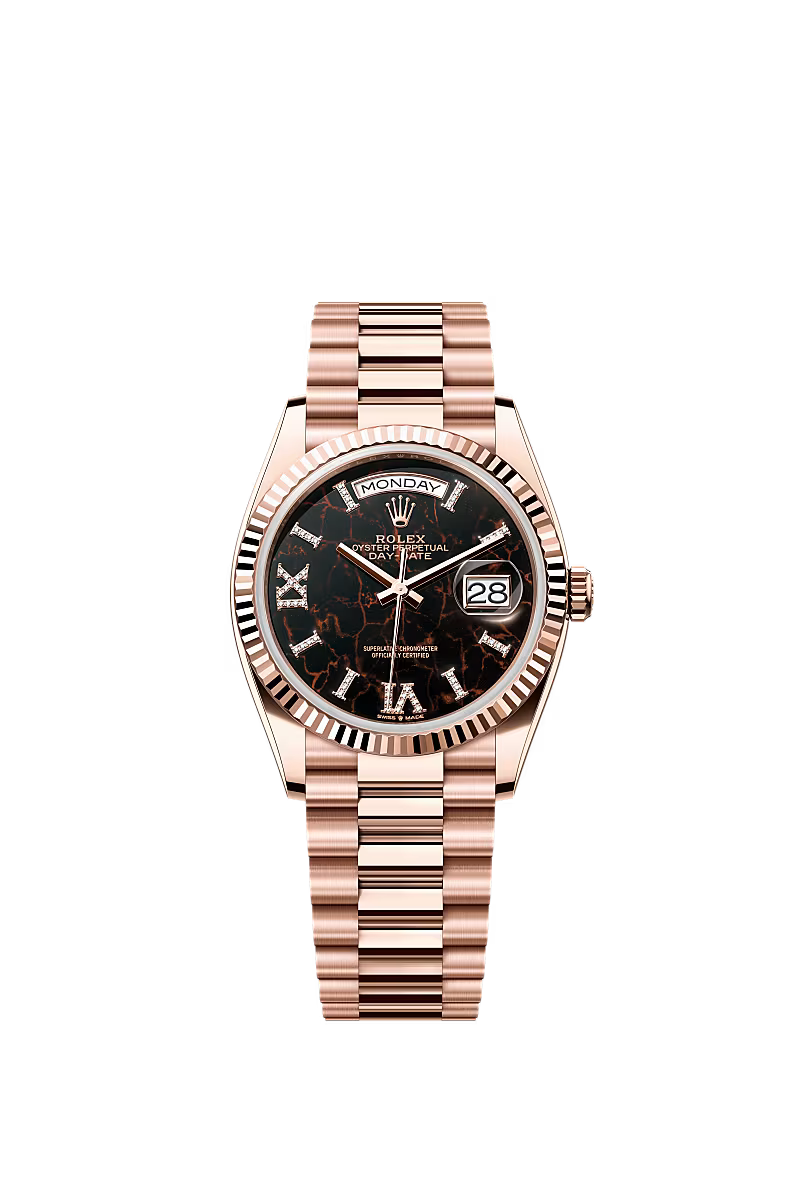 Men’s Rolex Day-Date 36 18K Everose Gold Eisenkiesel Diamond Dial Watch – Reference 128235 - Zeuskicks