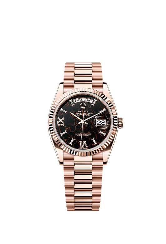 Men’s Rolex Day-Date 36 18K Everose Gold Eisenkiesel Diamond Dial Watch – Reference 128235 - Zeuskicks