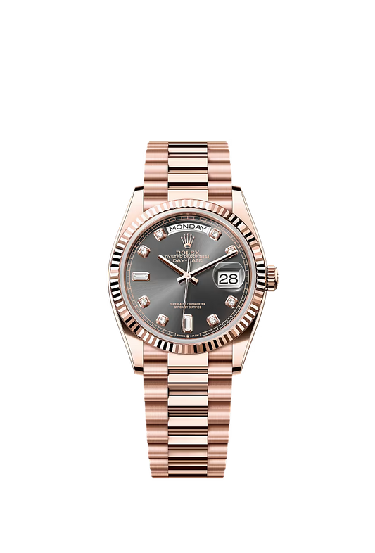 Men’s Rolex Day-Date 36 18K Everose Gold Slate Diamond Dial Watch – Reference 128235 - Zeuskicks