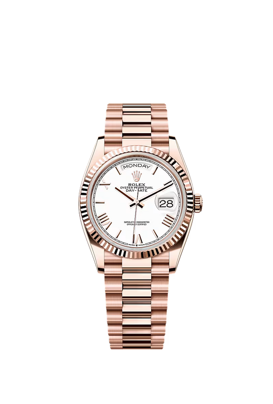 Men’s Rolex Day-Date 36 18K Everose Gold White Dial Watch – Reference 128235 - Zeuskicks