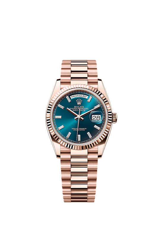 Men’s Rolex Day-Date 36 18K Everose Gold Blue-Green Diamond Dial Watch – Reference 128235 - Zeuskicks