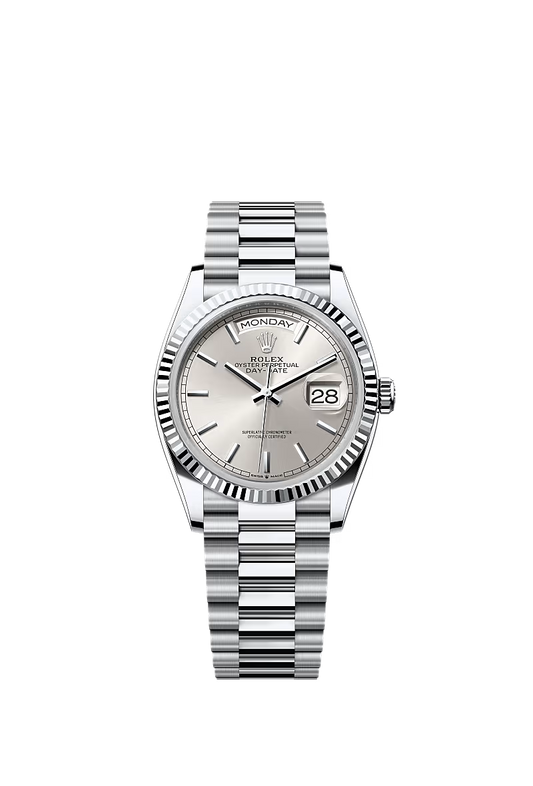 Men’s Rolex Day-Date 36 Platinum Watch – Silver Dial – Ref. 128236 - Zeuskicks
