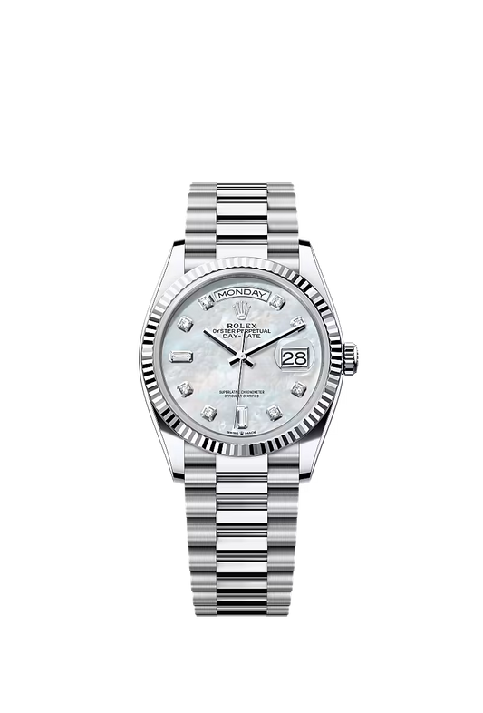 Men’s Rolex Day-Date 36 Platinum Watch – White Mother-of-Pearl Diamond Dial - Zeuskicks