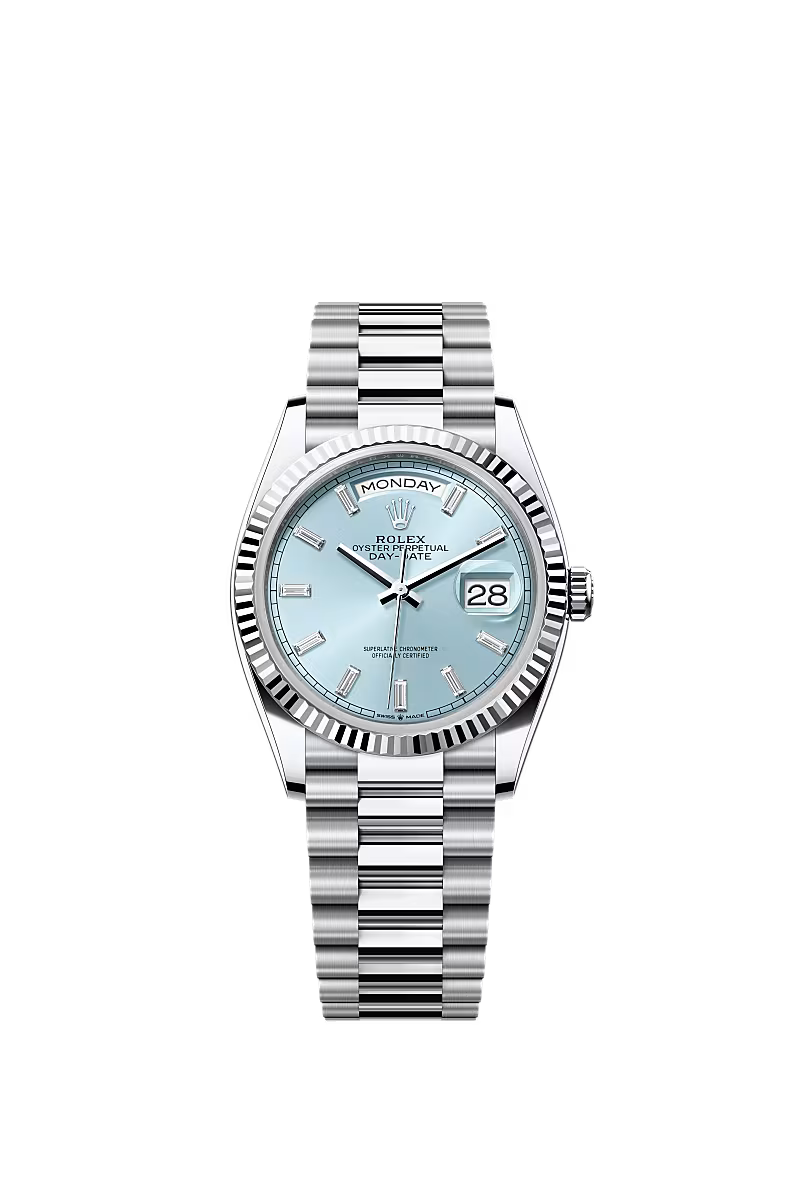 Men’s Rolex Day-Date 36 Platinum Watch – Ice Blue Diamond Dial – Ref. 128236 - Zeuskicks