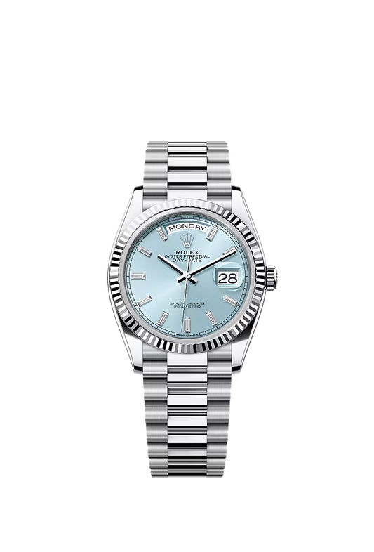 Men’s Rolex Day-Date 36 Platinum Watch – Ice Blue Diamond Dial – Ref. 128236 - Zeuskicks